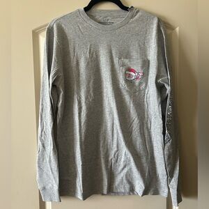 Vineyard Vines Gray Santa Whale Christmas Holiday Long Sleeve T-shirt
